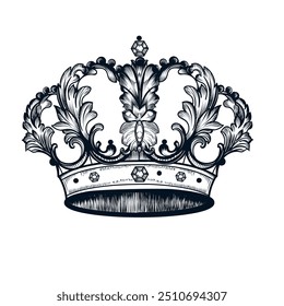 Hand drawn vector luxury crown in vintage royal style