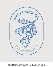Handgezeichnete Vektorgrafik Macadamia Illustration. In: Line Art, Retro. Pflanzen und Kräuter für Kosmetika. Logo-Vorlage.
