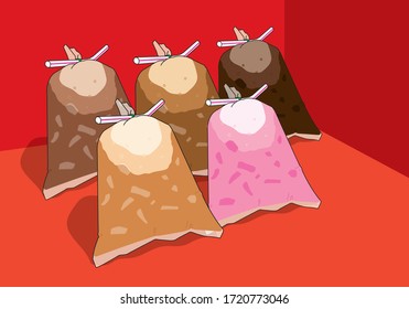 Hand Drawn Vector Of Malaysia Local Iced Coffee And Milk Tea . Iced Teh Tarik, Syrup Bandung, Chocolate Drink, Kopi And Kopi-o. Truly Malaysian Style Take Away Drinks.