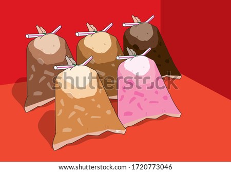 Hand drawn vector of malaysia local iced coffee and milk tea . iced Teh tarik, Syrup bandung, chocolate drink, kopi and kopi-o. Truly Malaysian style take away drinks.
