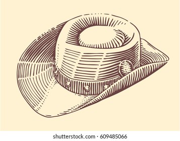 Hand drawn vector man's hat. Vintage cowboy hat isolated on light background.