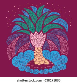 Hand drawn vector marine palm tree design. 