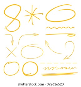 hand drawn vector marker elements, circles, underlines, arrows