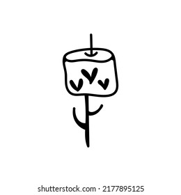 Hand drawn vector marshmallow grill clipart. Isolated on white background drawing for prints, poster, cute stationery, travel design. High quality illustration.