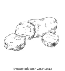 Hand drawn vector marzipan illustration. German traditional almond flour and sugar powder dessert. Nut brick vintage template for menu, design, ad