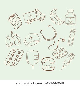 hand drawn vector medical doodle set