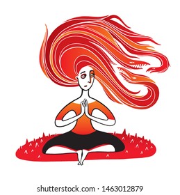 Hand drawn Vector Meditative Girl with Inner Conflict