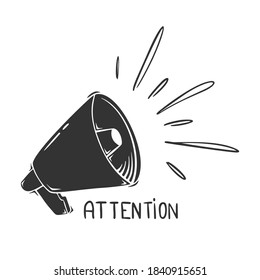 Hand drawn vector of megaphone, isolated on white background.