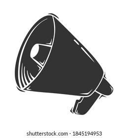 Hand Drawn Vector Of Megaphone, Isolated On White Background.