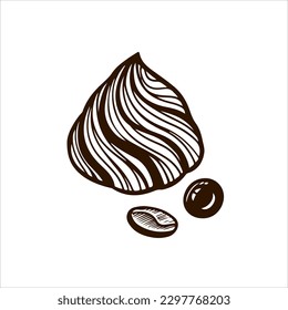 Ilustración de merengue vector dibujada a mano. postre dulce francés estilo vintage. Plantilla de curry para diseño, empaquetado, menú, etiqueta, cartel y