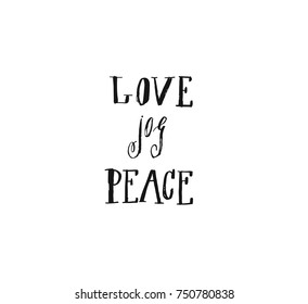 Hand drawn vector Merry Christmas rough freehand graphic greeting design element with handwritten modern calligraphy phase Love Joy Peace isolated on white background.