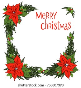 Hand drawn vector merry christmas poissentia frame