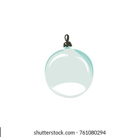 Hand drawn vector Merry Christmas time cartoon graphic illustration design element with xmas tree empty glass snow globe ball isolated on white background.