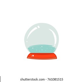 Hand drawn vector Merry Christmas time cartoon graphic illustration design element with snow globe sphere isolated on white background.