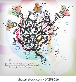 hand drawn vector mix of striped fantasy  plants and flowers