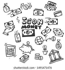 Hand Drawn Vector money icons set isolated on white background. symbols