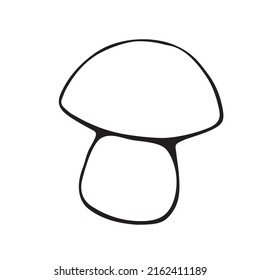 Hand drawn vector mushroom. Black simple outlines isolated on white. Doodle style. Illustration for coloring book design, seasonal autumn cards and the theme of thanksgiving