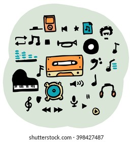 Hand drawn vector music icon set 