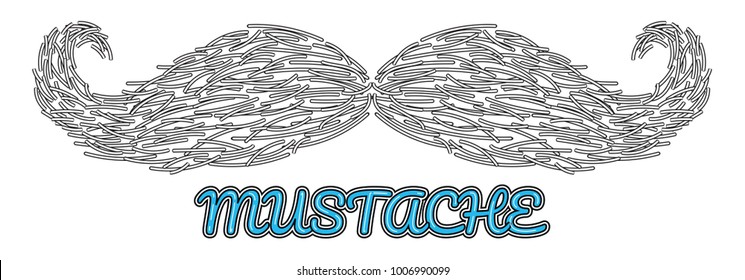 Hand drawn vector mustache. cartoon barber silhouette hairstyle. Various types of whiskers isolated. Vector illustration.