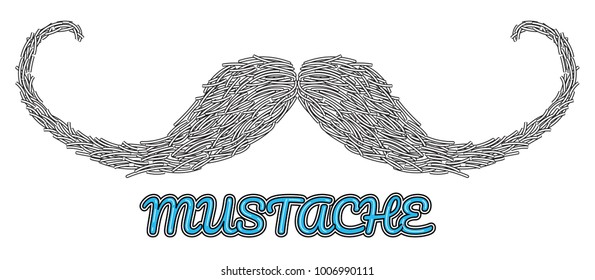 Hand drawn vector mustache. cartoon barber silhouette hairstyle. Various types of whiskers isolated. Vector illustration.