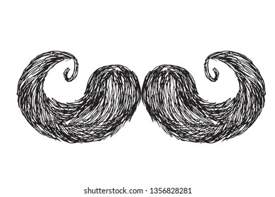 Hand drawn vector mustaches. Black and White Illustration. Fashionable old facial hair styles.