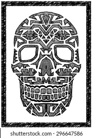 Hand drawn vector native skull illustration board