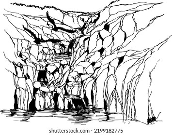 Hand drawn vector nature illustration. Made with drawing pen, black isolated on white background. 