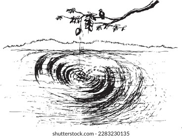 Ilustración de la naturaleza vector dibujada a mano con una gota de mango en el agua