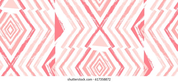 Hand drawn vector Navajo seamless pattern.Aztec abstract geometric print in pastel colors isolated on white background.Zig zag pattern.