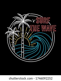 Colores de neón vector dibujados a mano ilustraciones de surf, para impresiones de camisetas, carteles y otros usos.