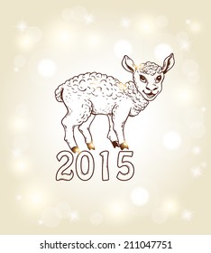 Hand drawn vector new year card with yeanling
