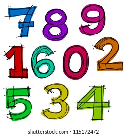 Hand Drawn Vector Number Letters.