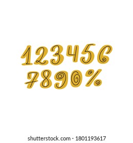 Hand drawn vector number letters. Vector illustration, lettering style trendy typography 1 2 3 4 5 6 7 8 9 0 for poster, t shirt, book, sale banner, printing on fabric, birthday card. 