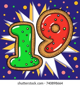 Hand drawn vector number nineteen for christmas advent calendar