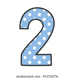 Hand drawn vector number  with polka dots on pastel blue isolated on white background