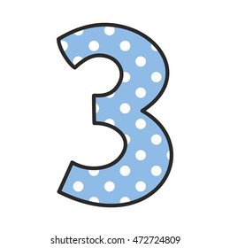 Hand drawn vector number  with polka dots on pastel blue isolated on white background
