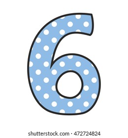 Hand drawn vector number  with polka dots on pastel blue isolated on white background