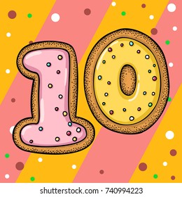Hand drawn vector number ten for christmas advent calendar