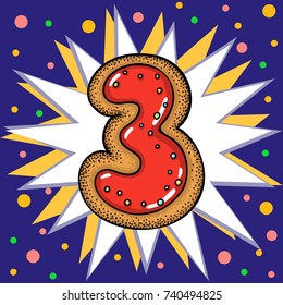 Hand drawn vector number three for christmas advent calendar