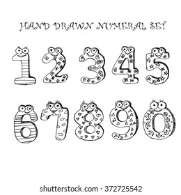 Hand drawn vector numerals set.Numeral 1,2,3,4,5,6,7,8,9,0. Can use them for your design, in prints, card making, blogs, website, postcards.