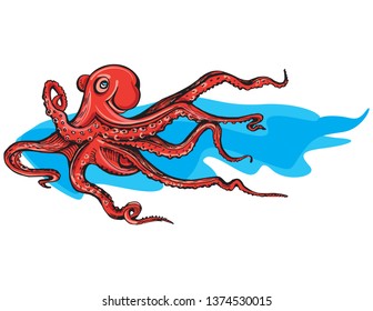 Hand drawn vector octopus illustration. Cartoon octopus . 