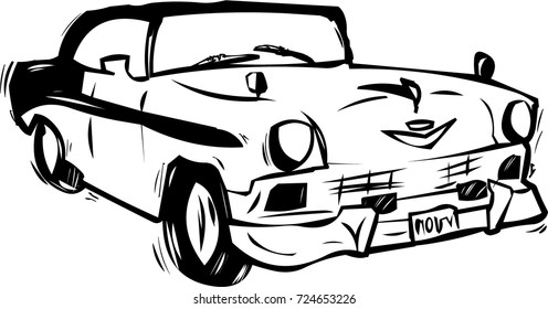 Hand drawn vector old american cuba oldtimer car. 