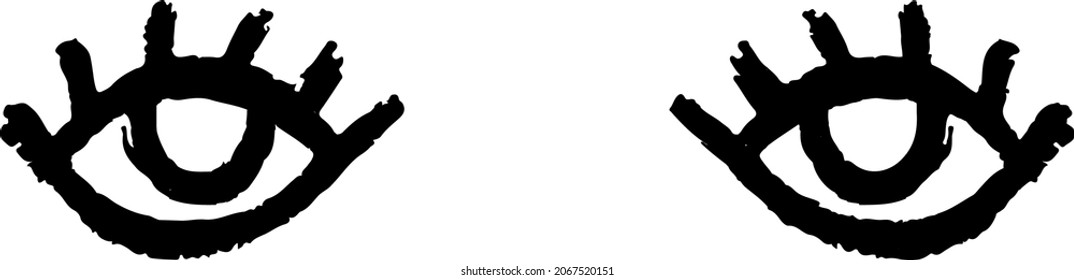 Hand drawn vector opened eyes with eyelashes in doodle grunge style