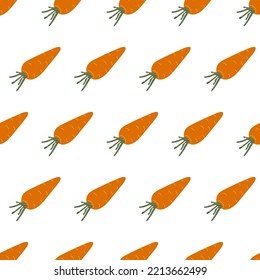 Hand drawn vector orange carrot. Vegetable simple seamless pattern.