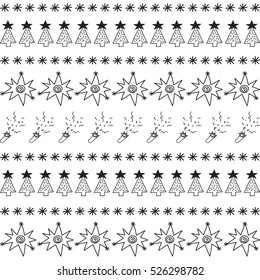 Hand drawn vector ornament, Christmas and New Year elements in doodle style. Seamless pattern. Vector illustration