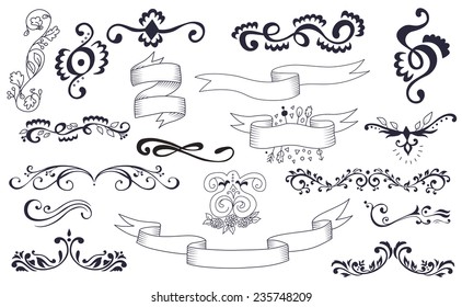 Hand drawn vector ornaments. Design elements.