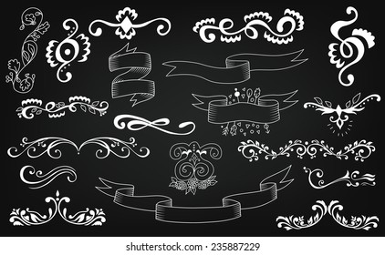 Hand drawn vector ornaments. Design elements on chalkboards.