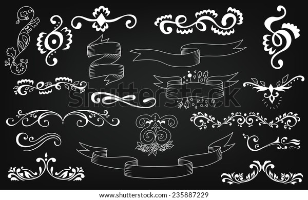 Hand drawn vector ornaments. Design elements\
on chalkboards.