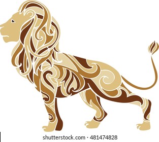 Hand drawn vector ornate lion illustration. Decorative doodle lion drawing