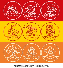 Hand drawn vector outline icons thin flat design, modern line stroke style. 9 - sea cruise collection.